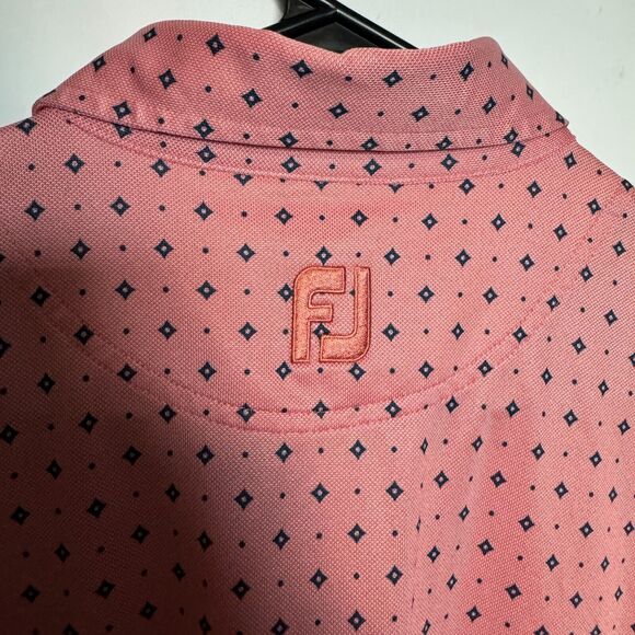 Footjoy Polo Shirt Mens Large Pink Blue Geometric Golf Performance Stretch FJ - Picture 6 of 9